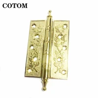 1pcs cotom luxury crown head door hinges solid brass thick flat gold fower pattern heavy duty mute villa gate copper hinge