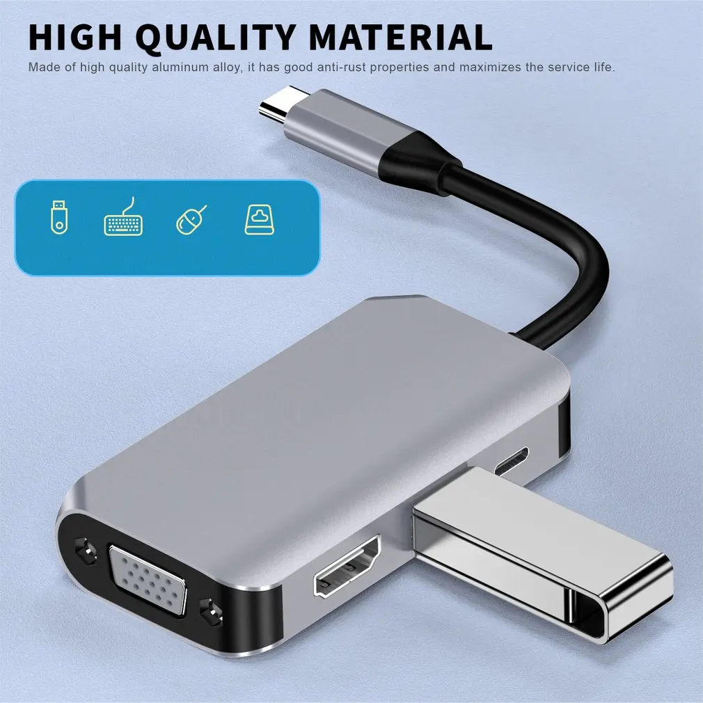 4-в-1 Тип с разъемами типа c и HDMI 4K VGA Hub Многофункциональный Док-станция Plug And Play