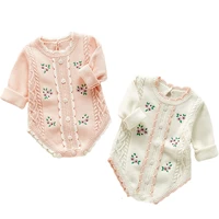 ruffle baby girl newborn rompers autumn baby girl rompers girl long sleeves knit flowers embroider rompers clothes princess