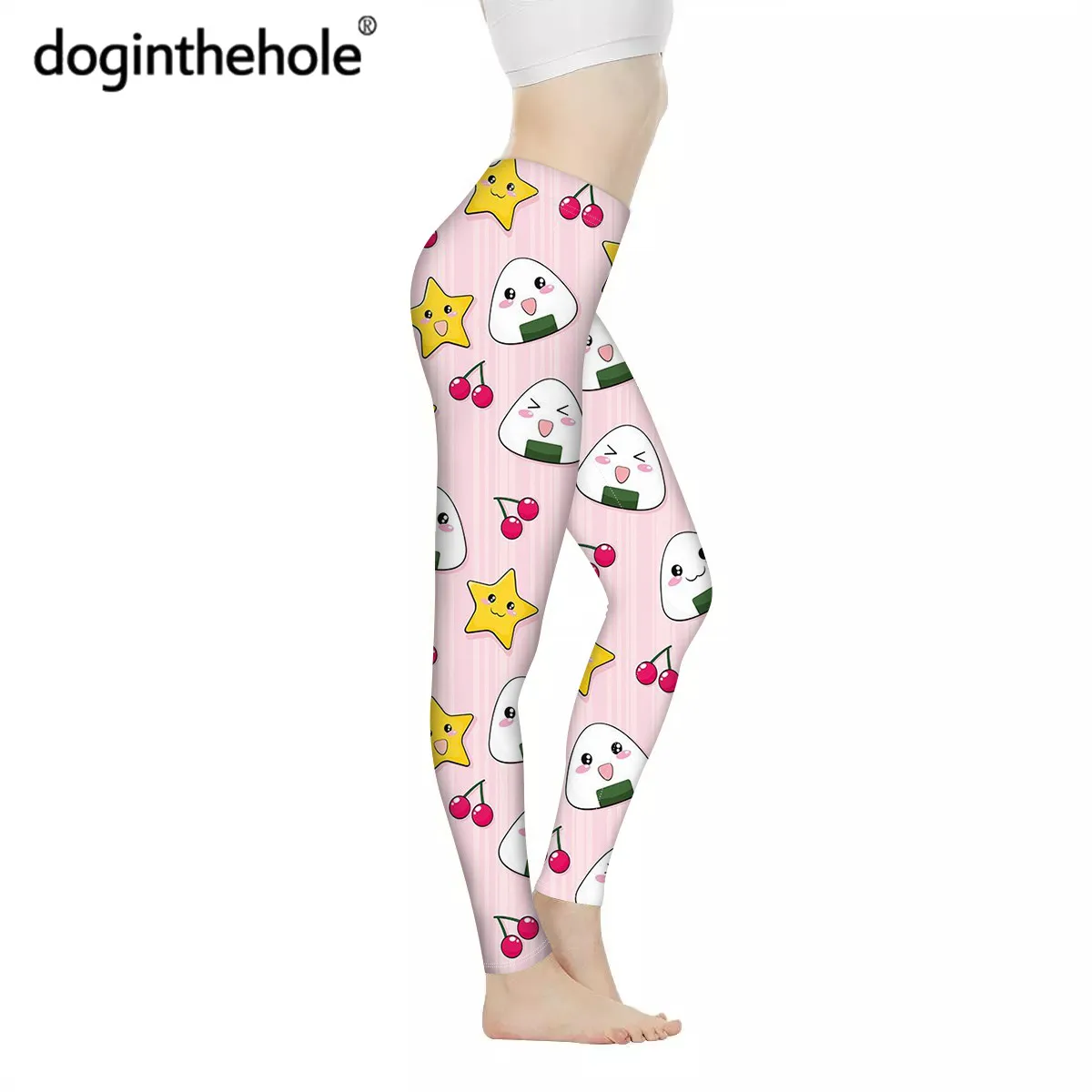 

Cute Cartoon Rice Print Women Fitness Leggings 2020 Fashion Body Building Pants Pink Casual Workout Elastic Legging