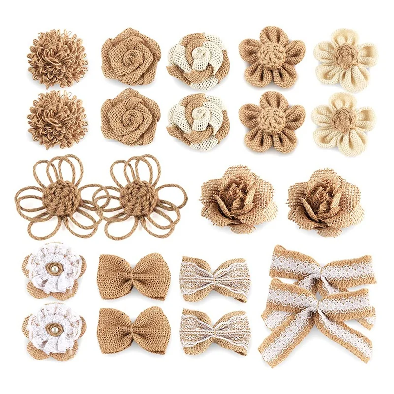 

22 шт. букет из мешковины Роза бант лента кружева консервированные свадебные ремесла проект украшения