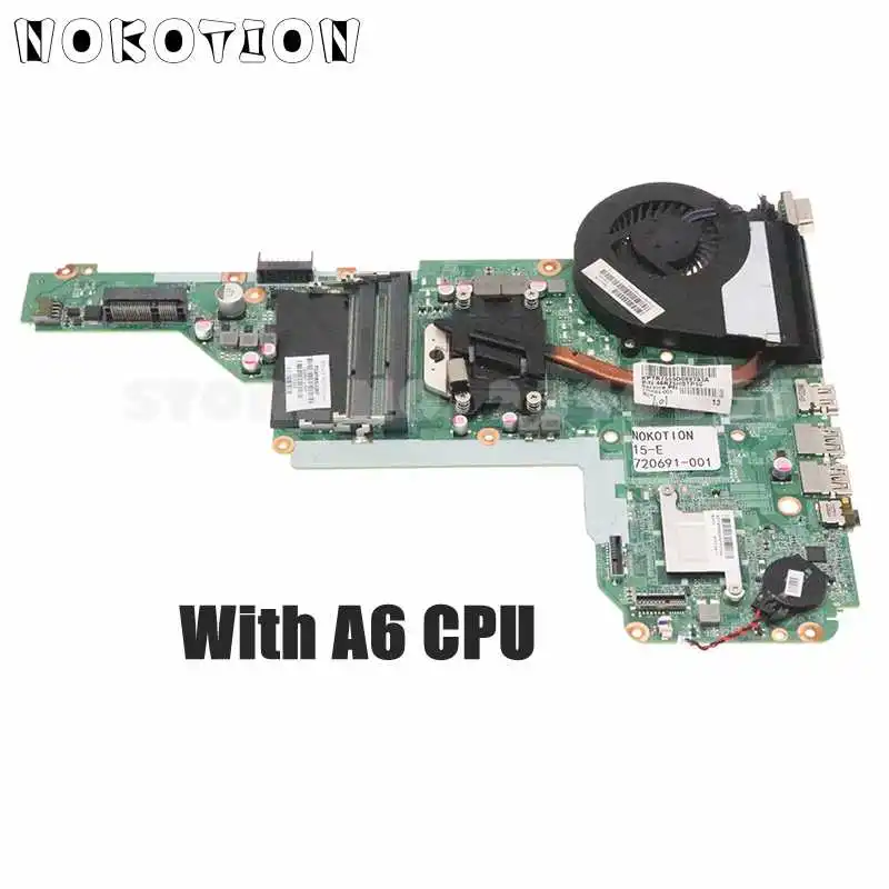 

NOKOTION For HP Pavilion 15-E 17-E 15 17 Laptop Motherboard 720691-501 720691-001 DA0R75MB6C0 With A6 CPU+Heatsink