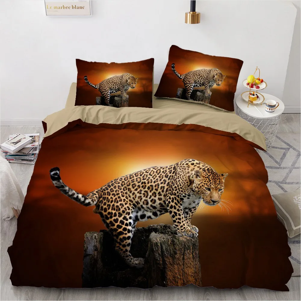 

3D Leopard Quilt Cover Sets Animal Comforther Cases Custom Design Pillow Covers Full King Queen Twin Size Black Bedding Set