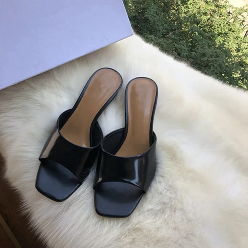 

leather transparent square head heel elegant Wind sandals women's genuine and shoes