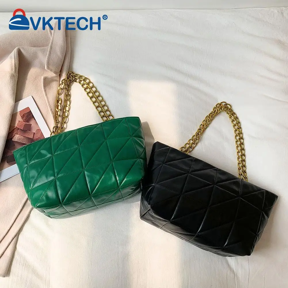 

Модная сумка на плечо из искусственной кожи с геометрическим рисунком, женские повседневные сумки на цепочке, Женские однотонные большие с...