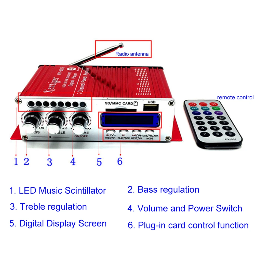 12V 20W Cost Effective Wireless Desktop Speakers Mini Home Remote Control FM Radio Compact Digital Display Bluetooth Amplifier |