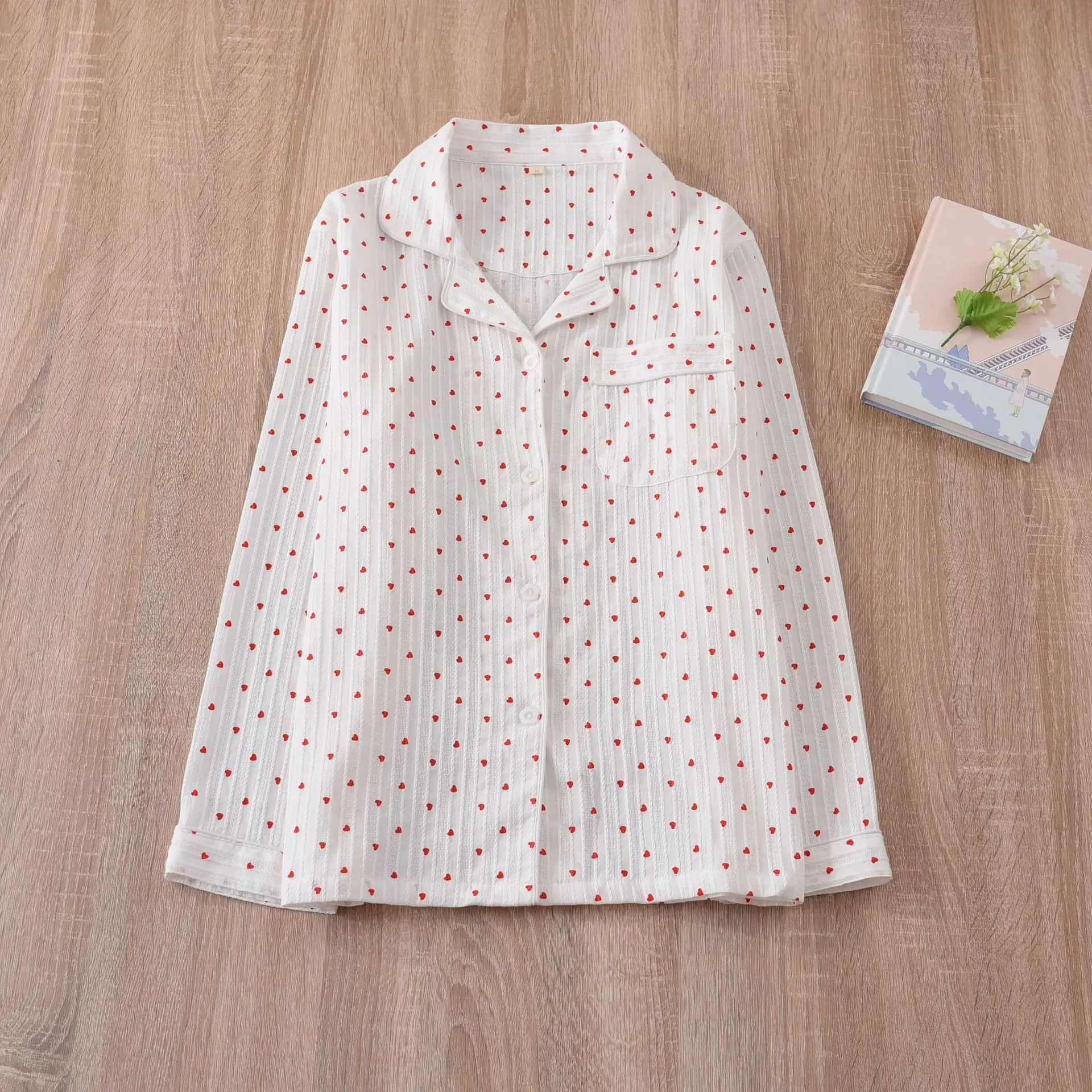 Little Love Spring and Autumn Pajamas Women's Suit Jacquard Lapel Long Sleeve Nightwear Loose Casual Home Clothes Lady Sleepwear