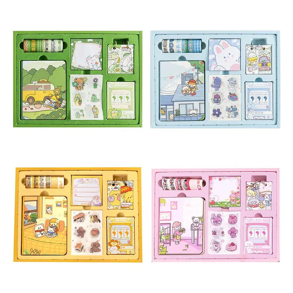 

1 Set Cartoon Portable Traveler Journal Notebook Stationery with Washi Tape Stickers Sticky Note Box Gift memo pad