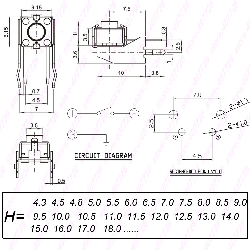 500 шт TS-1166BVW 6x6 мм H = 4 3/4 5/5/6/7/8/9/10/11/12/13/14/15/16/17/18 набор тактических кнопок мгновенного