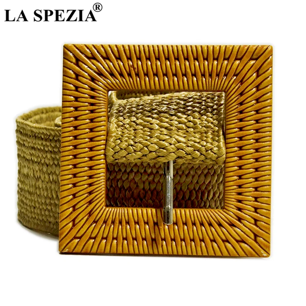 

Knitted Women Belt Vintage Ladies Belts for Dresses Female Black Brown Wide Big Square Buckle Braided Belts