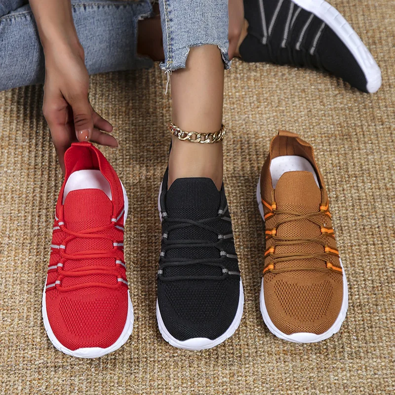 

Women Sneakers Plus Size 42 43 Autumn Flats Flying-weaving Female Walking Sports Shoes Black Summer Casual Student Running Shoes