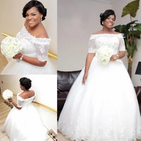 african lace wedding dresses half sleeves beaded off shoulder plus size bridal gowns a line dress vestidos