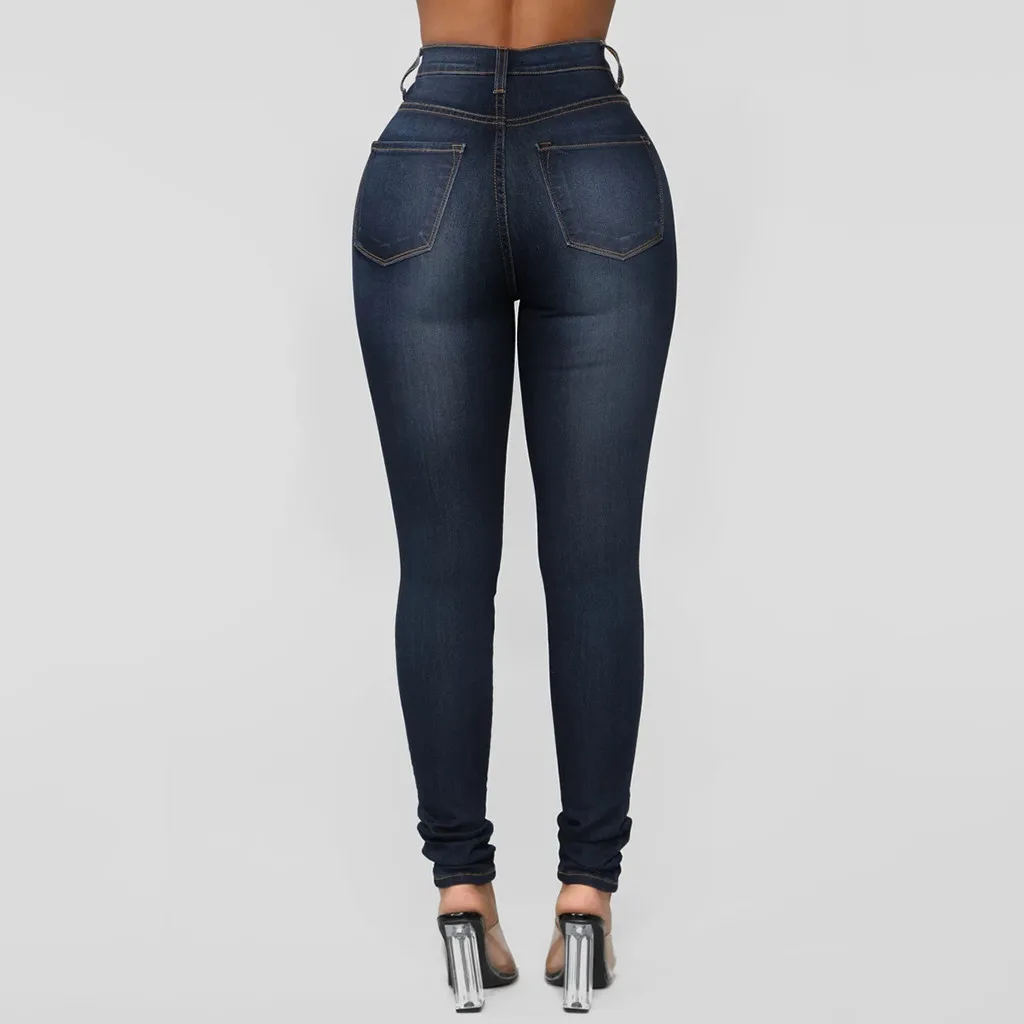 Модные женские джинсы с высокой талией Стрейчевые узкие однобортные брюки