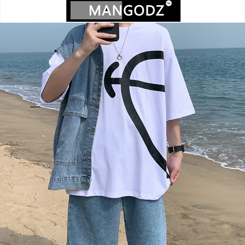 

Футболка мужская свободного покроя, пуловер с коротким рукавом и принтом персонажа, Повседневная рубашка в стиле хип-хоп, модная одежда, руч...