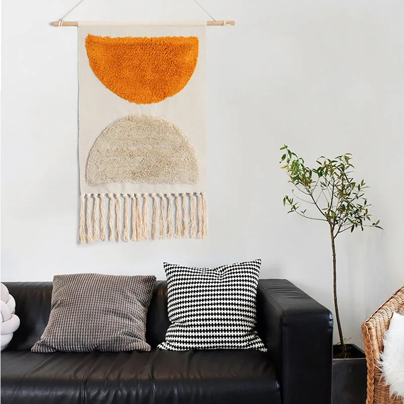 

Nordic Woven Homestay Tassel Tapestry Hanging Canvas Wall Hanging Handmade Bohemian Retro Art Hanging Home Decor