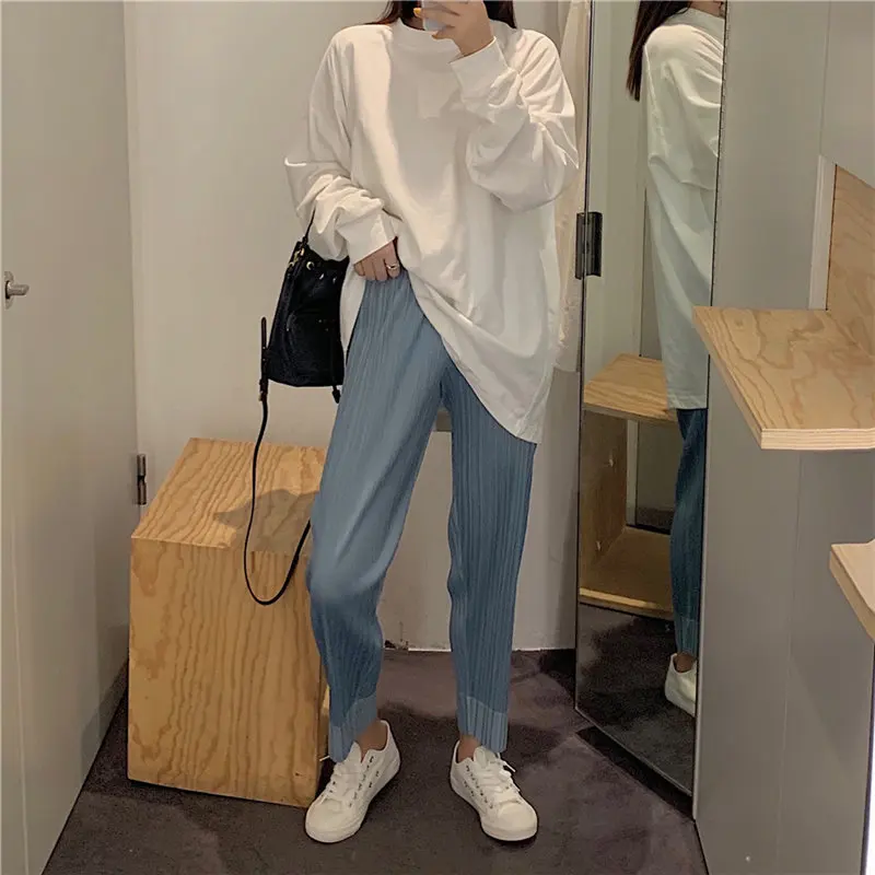 Alien Kitty/Свободные плиссированные удобные спортивные брюки с разрезом однотонные