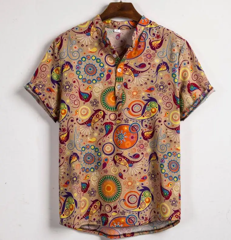 Модные рубашки для мужчин рубашка с коротким рукавом и цветочным принтом