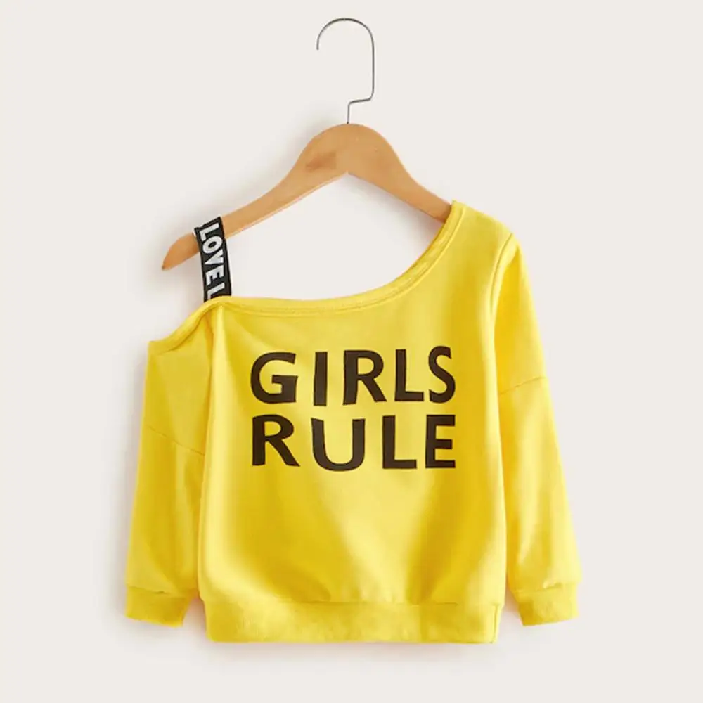 Лента для девочек контрастный асимметричный воротник милые толстовки топы 2019 г.