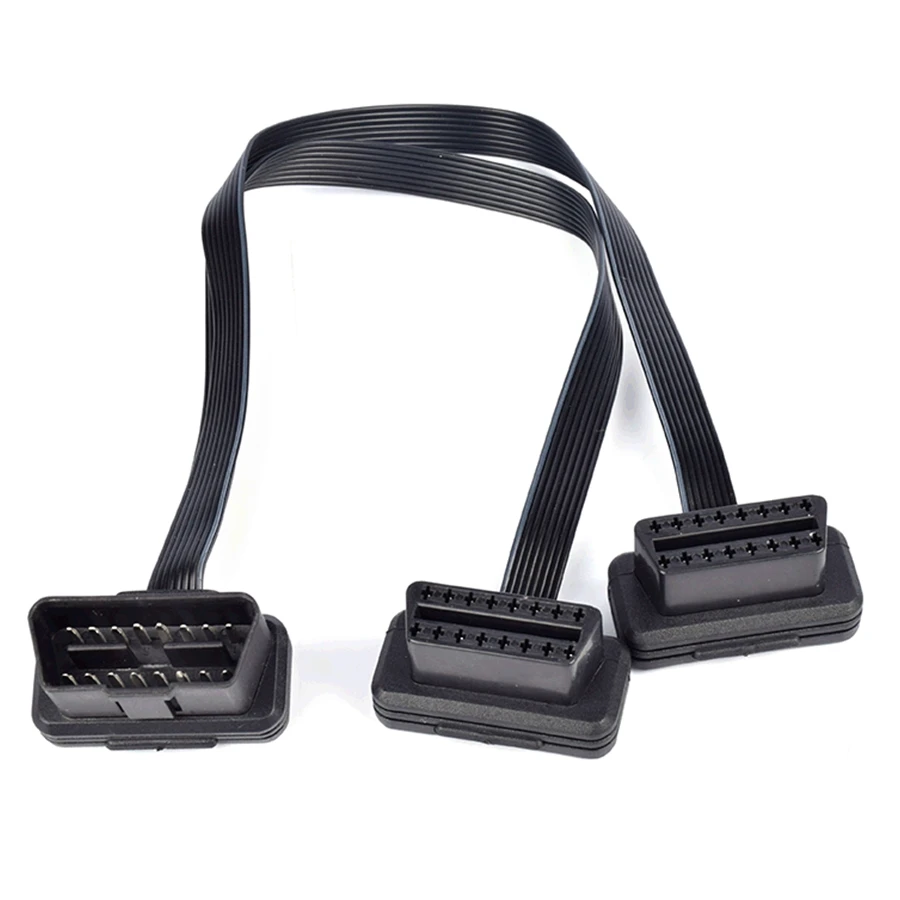 

Новый 16-контактный Удлинительный кабель OBD2 30 см, 16-контактный штекер-двойной гнездо, диагностический соединитель от 1 до 2, плоский тонкий ка...