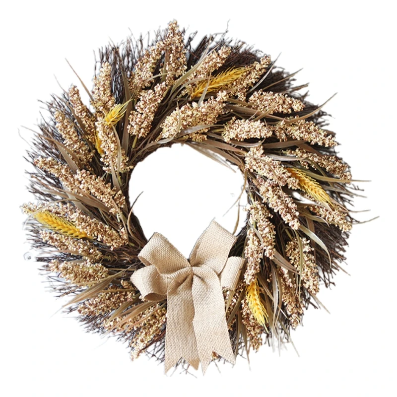

F2TE Autumn Fall Wreath Front Door Wreath Harvest Wheat Ears Garland Thanksgiving