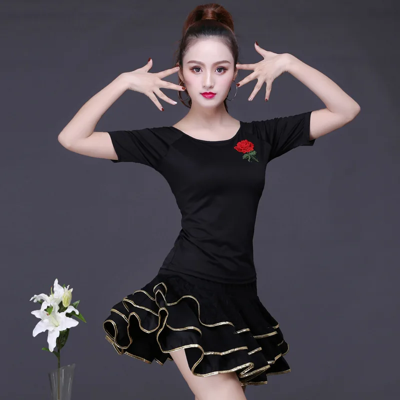 Женский костюм для латинских танцев новая летняя футболка с коротким рукавом и