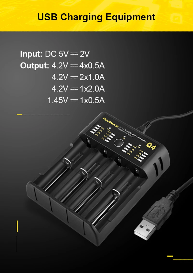Зарядное устройство VOXLINK для аккумуляторов 18650 5 В/2 А USB-кабель быстрой зарядки 26650