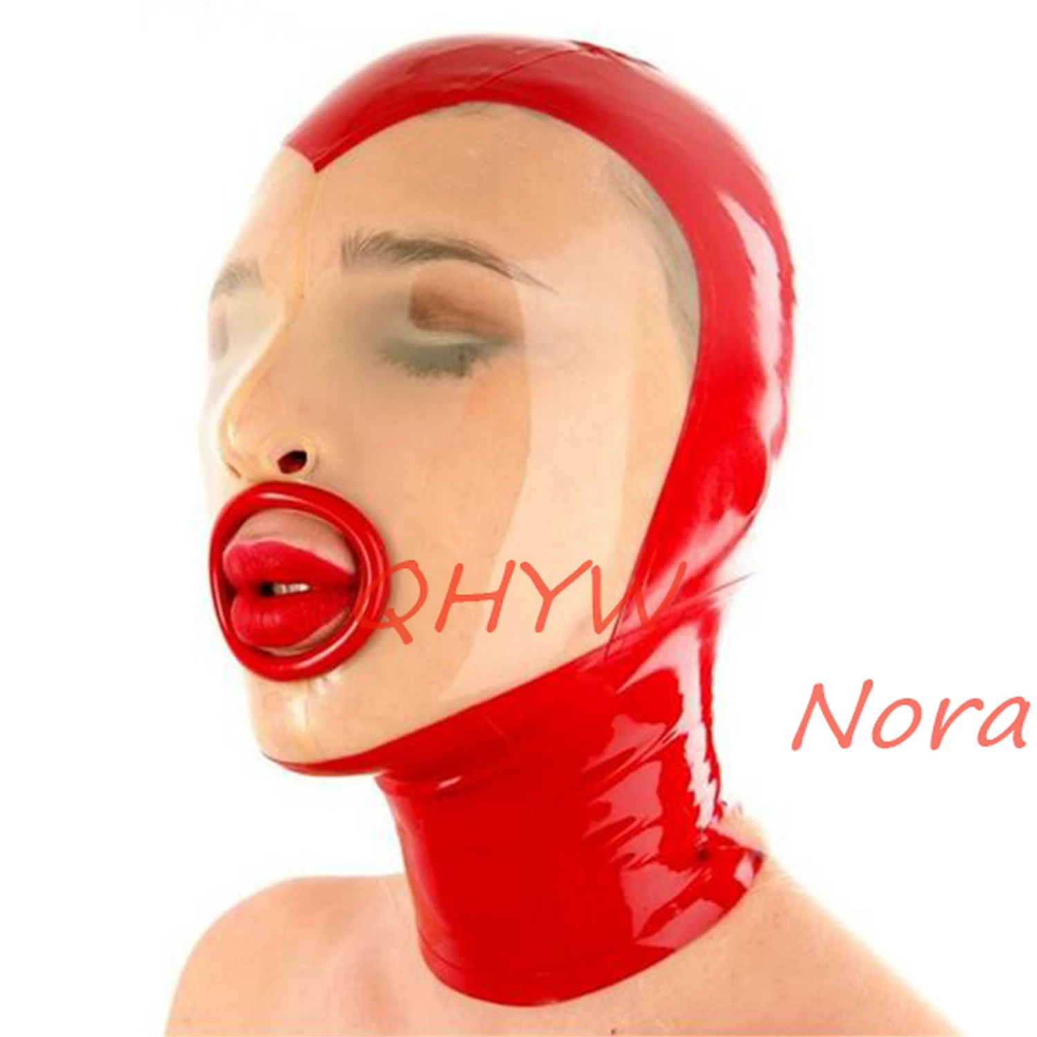 

Сексуальная латексная маска для лица ручной работы для женщин, экзотическая латексная маска с полным дыханием, маска для капюшона, рот с кра...