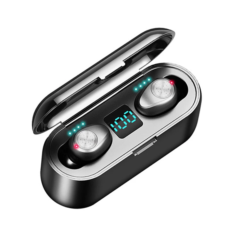 DAG F9 беспроводные наушники Bluetooth 5,0 TWS гарнитура Hi-Fi мини в уши светодиодный дисплей с 2000 мАч power Bank гарнитура с микрофоном - Цвет: Black