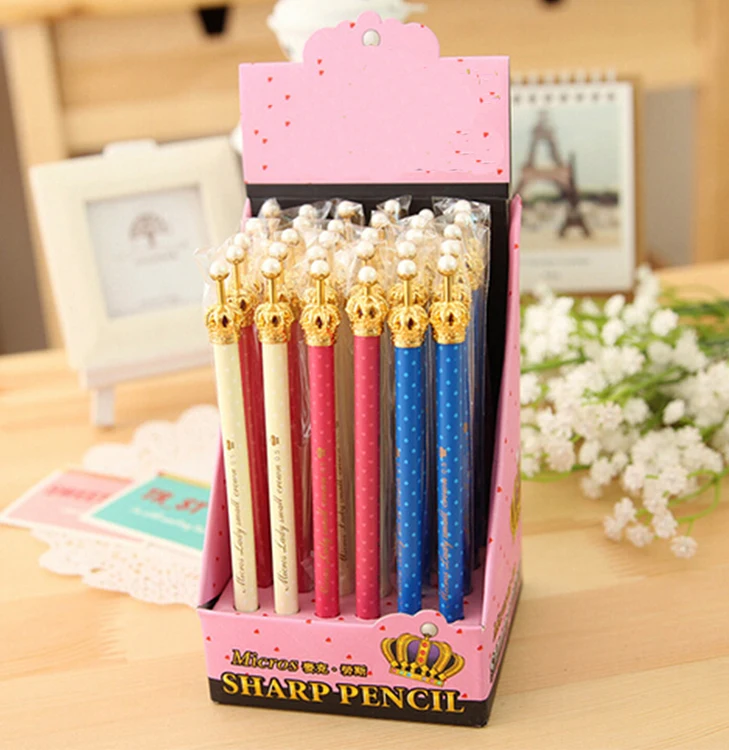 10x Colourful Crown Blue Ink Elegant Cute Pearl Gel Pen Office Supply Gift |