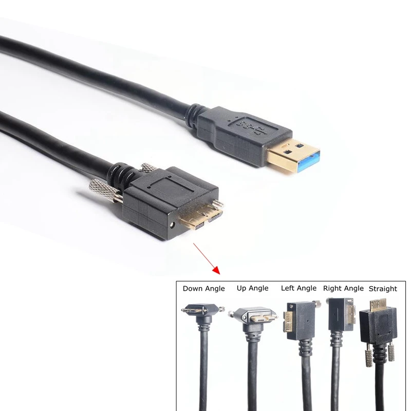 USB 3.0 To Micro B Cable 5Gbps USB Type A male to Micro-B left right up down angled Cable With Panel Mount Screw Lock 0.3m 1m