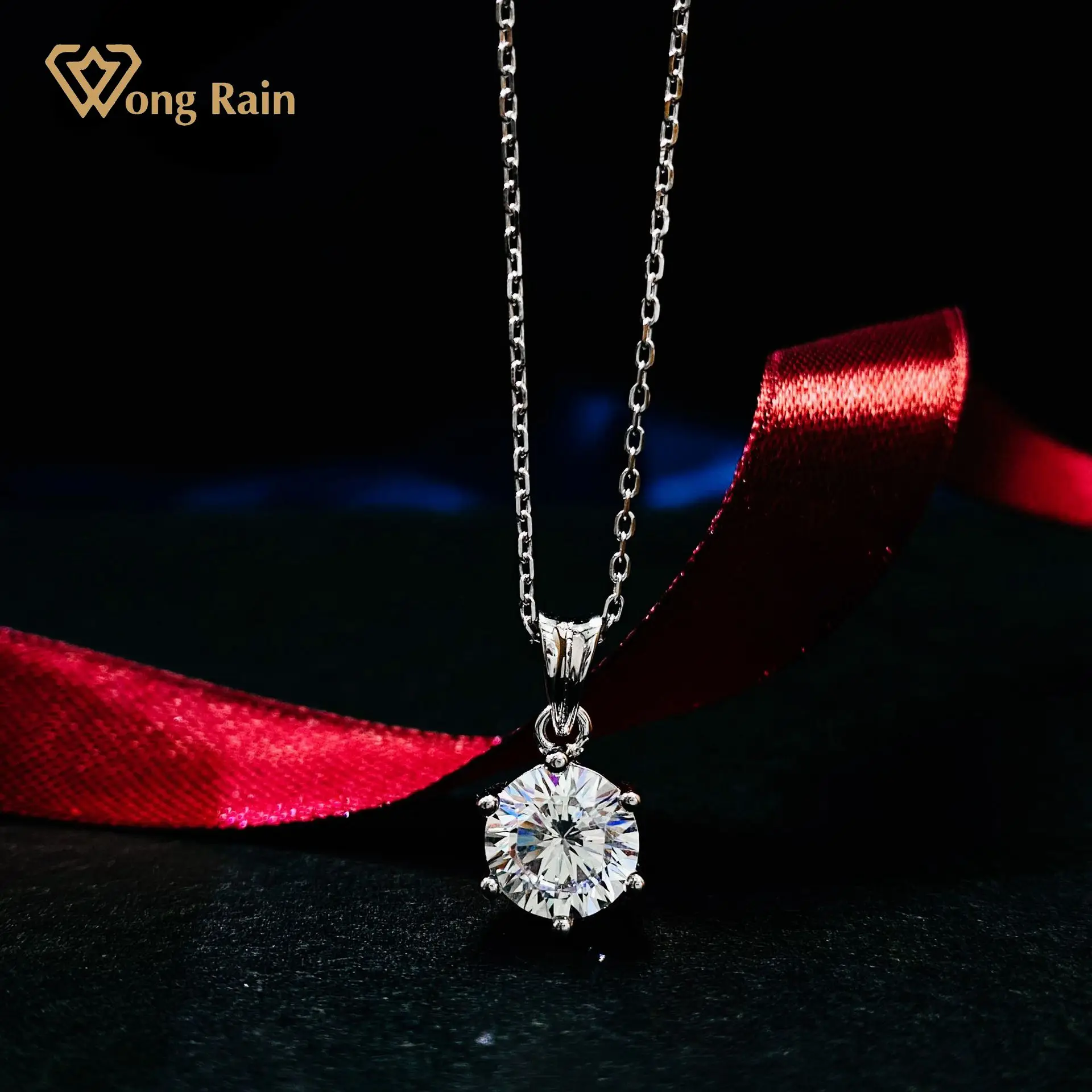 

Wong Rain 100% Стерлинговое Серебро 925 пробы с круглым камнем, Муассанит, свадебная Подвеска для помолвки, изящная Подарочная бижутерия