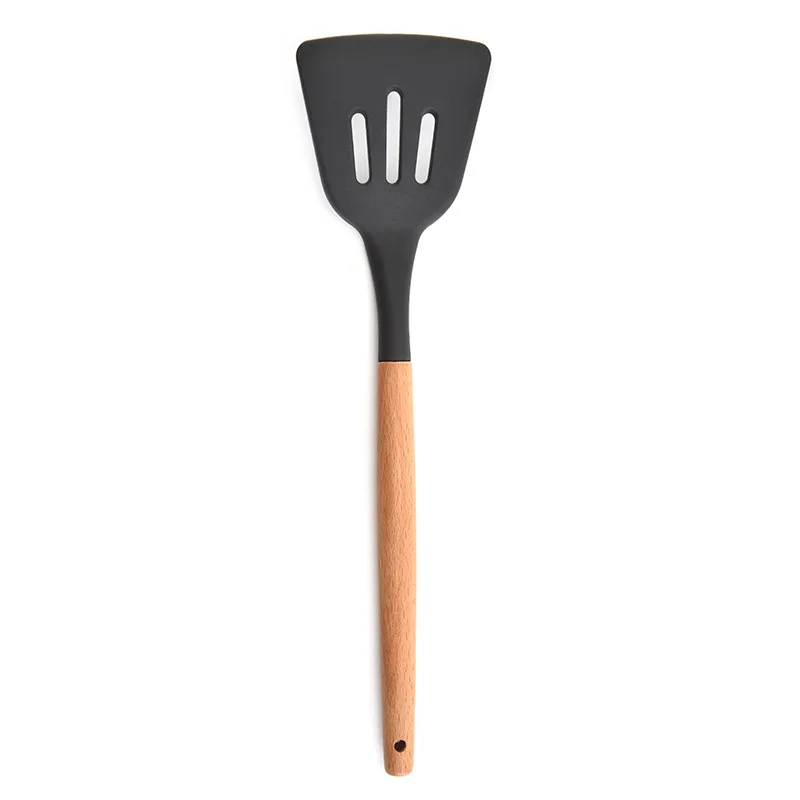 

Cooking Kitchenware Tool Silicone Utensils Non-Stick Spatula Ladle Whisk Spoon with Wooden Handle Kitchen Accessories Cookware