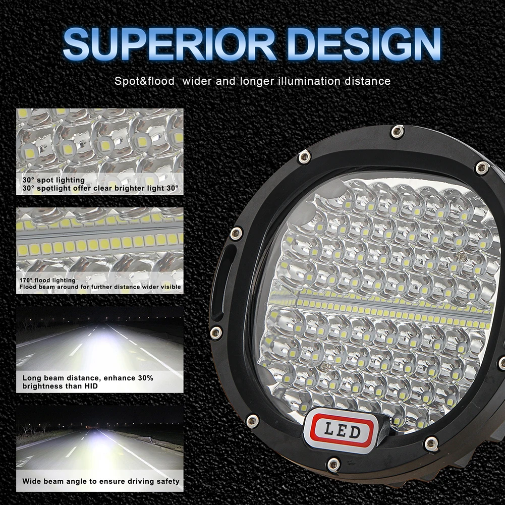 

7 inch Work Light Round Spot Flood Beam Black Frame LED Off Road Car SUV 300W Easily Installation Personal Car Elements