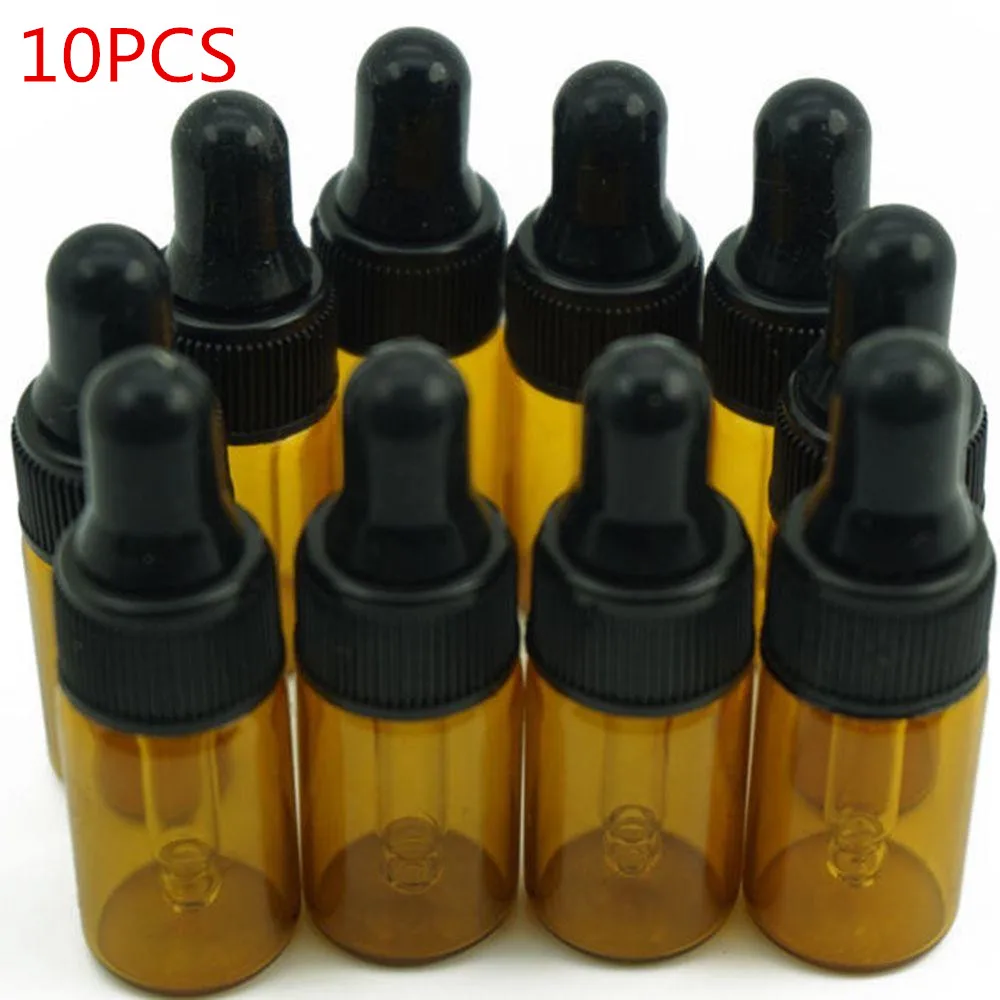 

10PCS 3ml Empty Dropper Bottle Amber Essential Oil Glass Aromatherapy Liquid Brown Drop For Massage Pipette Refillable Bottles