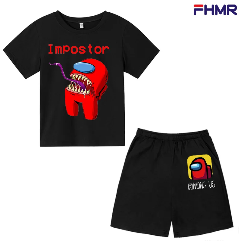 

Among Us 2021 Summer Children's Clothing Boy Short-sleeved T-shirt Set Children's Sweat Shirt Cotton Clothes Age Range Style Fit