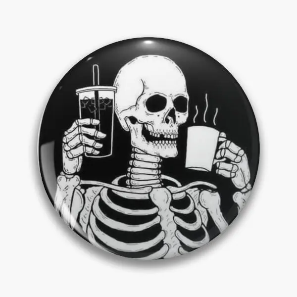 

Skeleton Loves Drinking Coffee Customizable Soft Button Pin Cartoon Gift Brooch Women Cute Clothes Decor Creative Metal Badge