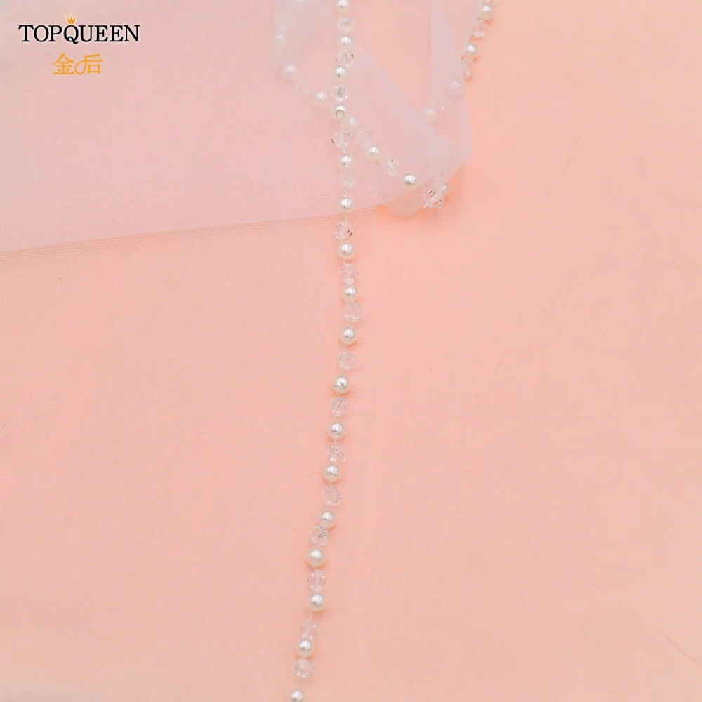 

TOPQUEEN V34 Novelty Wedding Veil Crystal Bead Edge Fingertip Veil Comb For Wedding Veil White Ivory Bridal Veil Short