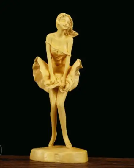 

solid wood Marilyn Monroe Home Decoration Abstract boxwood Beauty maiden Sculpture Ornament Handmade Wedding Statue Gift