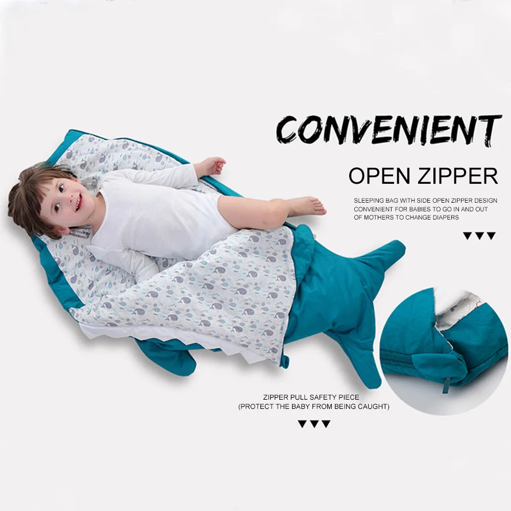 

Boys Girls Bedding Wearable Zipper Closure Shark Shape Sleepover Sleep Sack Blanket Winter Warm 6-48months Soft For Kids