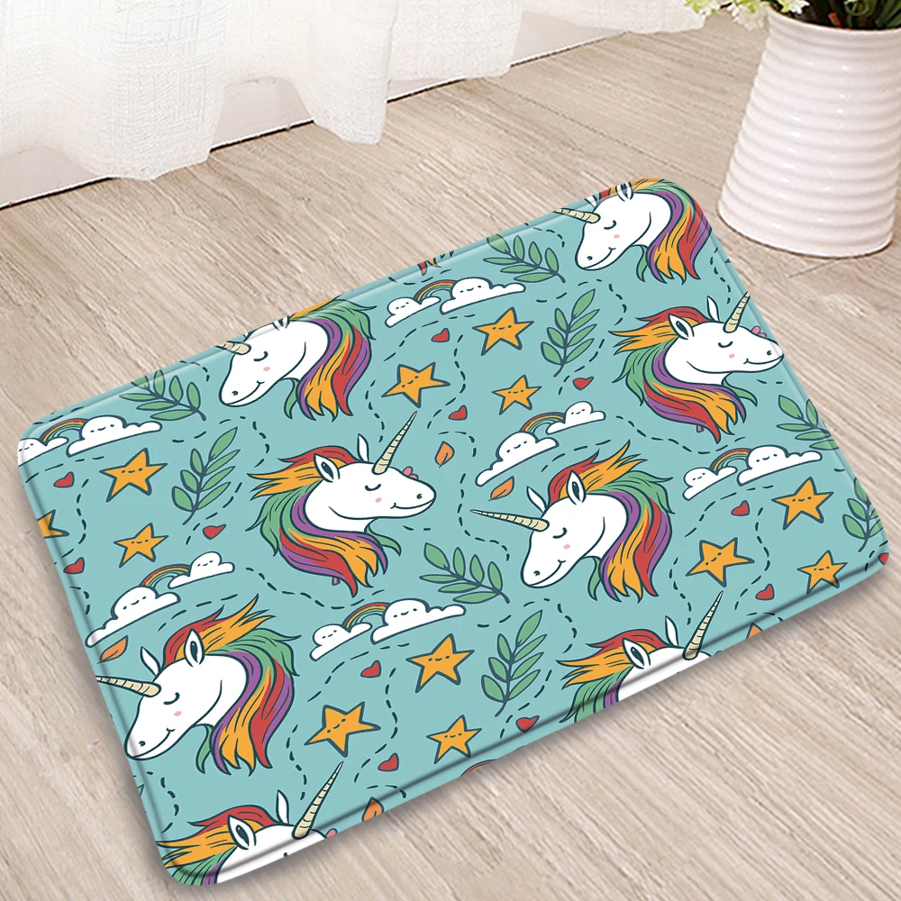 

Cute Unicorn Bathroom Mat Cartoon Animals Pattern Children's Room Decoration Floormat Doorway Kitchen Home Bath Non-Slip Rugs