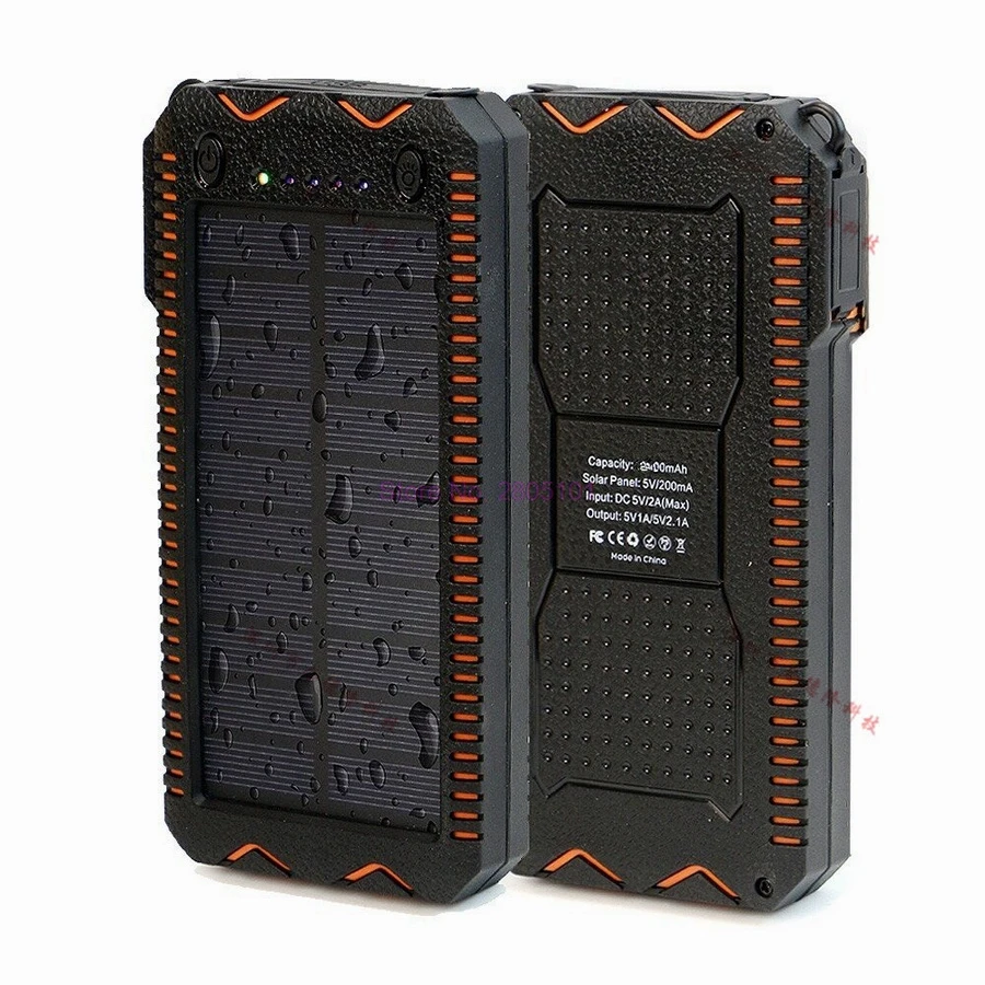 

50pcs Solar Power Bank 20000mAh Dual USB Port Outdoor Waterproof Power Bank with LED Flashlight with Cigarette lighter