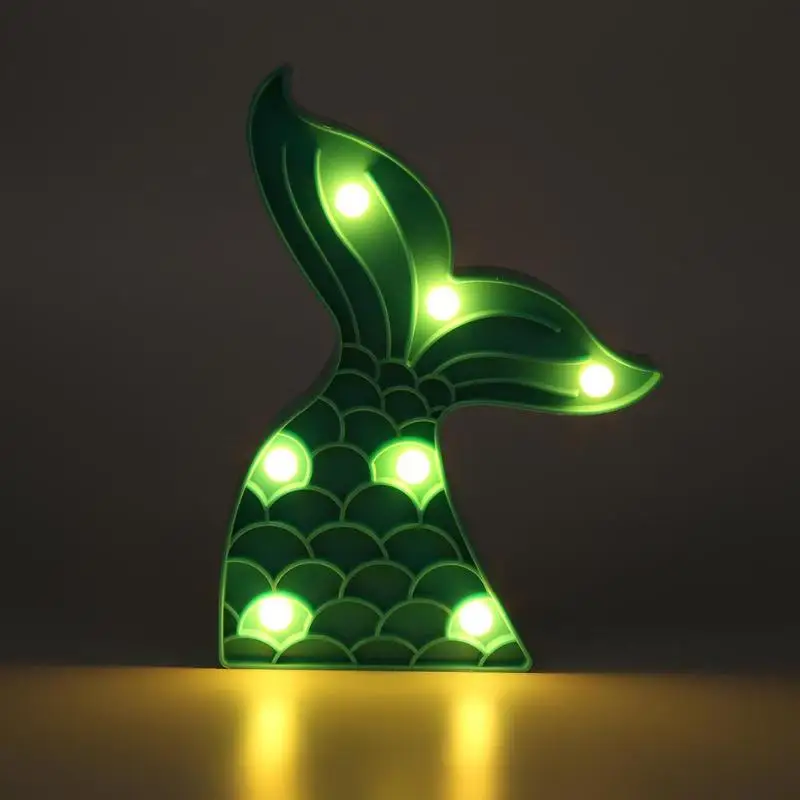 

LED Plastic Night Light Indoor Wall Lamp Party Home Bedroom Cute Kids Decoration Blue Mermaid Tail Cartoon Warm White Light