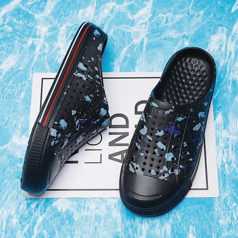 

36-45 Summer new style flat slippers couple shoes breathable female half slippers sandals fashion casual beach shoes hole shoes