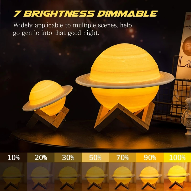 

3D Printing Saturn Lamp USB Rechargeable LED Night Light with Remote Controller Bedroom Desk Home Decoration Kids Children Gift
