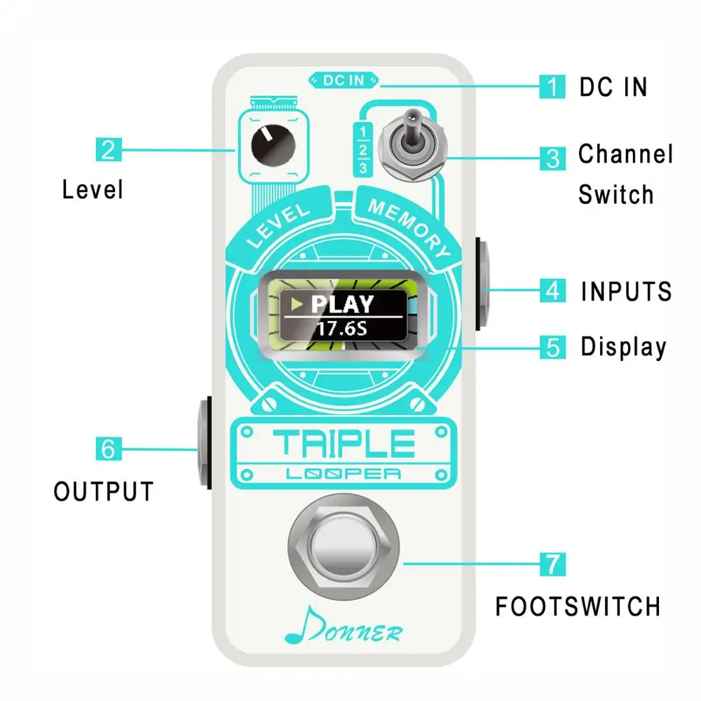 Donner тройная петля педаль гитарного эффекта с индикатором времени 3 слота для