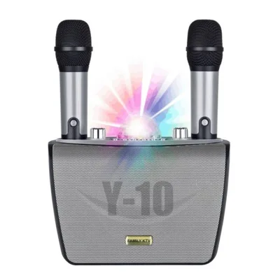 Высокомощная bluetooth Колонка Y10 портативный караоке плеер с двумя микрофонами 15 Вт