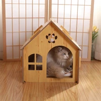 pet house cat and dog bed with small windows wooden foldable sleeping pets house four seasons cozy beds luxury new deisgn cw244