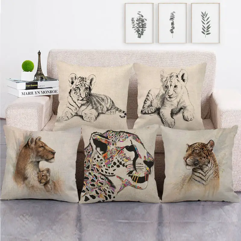 45 см * дизайнерские льняные/Хлопковые наволочки для львов и леопардов диванной