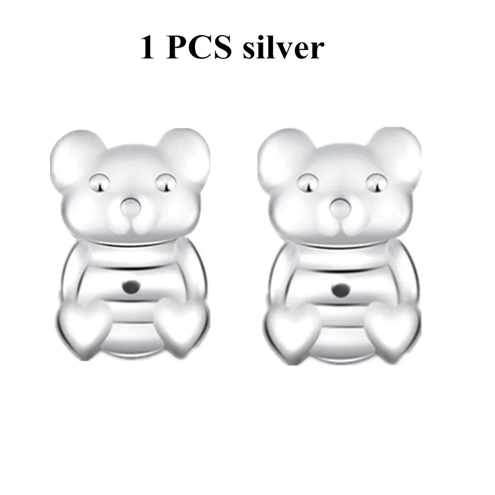1 Silver Милые серьги-гвоздики Romad Magic Bear с задней опорой, закрывающие серьги с задней гайкой, подъемные серьги золотого/серебряного/розового цвета - Окраска металла: 1 Silver