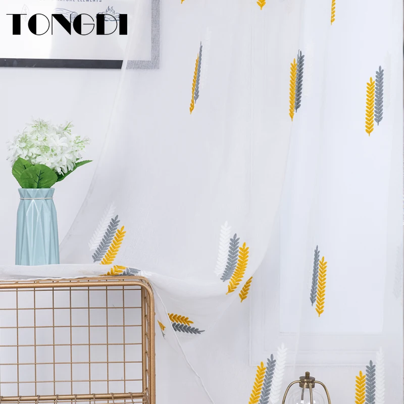 TONGDI белая Тюль с вышивкой занавеска элегантные прозрачные украшения для кухни